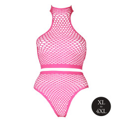 Ouch! Glow Ensemble Bustier et Culotte Filet Rose Fluo